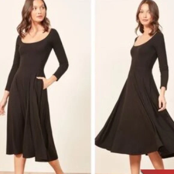 Reformation Rou Midi Fit & Flare Dress – Size Small, Classic Black - Picture 3 of 8